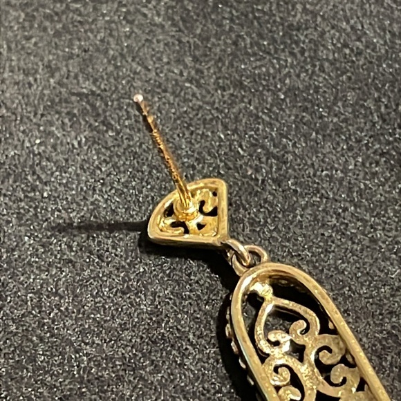 Vintage 925 Silver and Gold Tone Overtone Faux Turquoise Drop Earrings - Picture 10 of 12